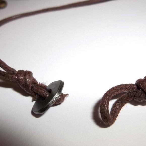 Mixed Metal Medallion Cord Necklace Fleur De Lis Unisex Silver Bronze Brown C227 - Picture 7 of 8